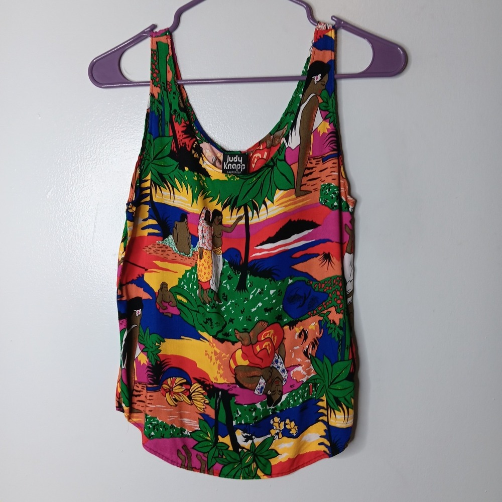 VTG Judy Knapp Tank Top Size L Multicolor Cultural Hawaiian Scenic Tropical Rare